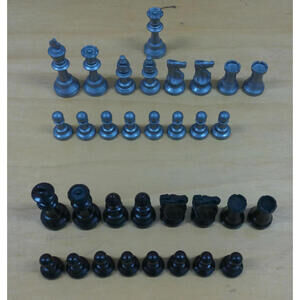 Plastic Chess Pieces Set 32 Pieces Black & Gray King 3.75 Inches Used
